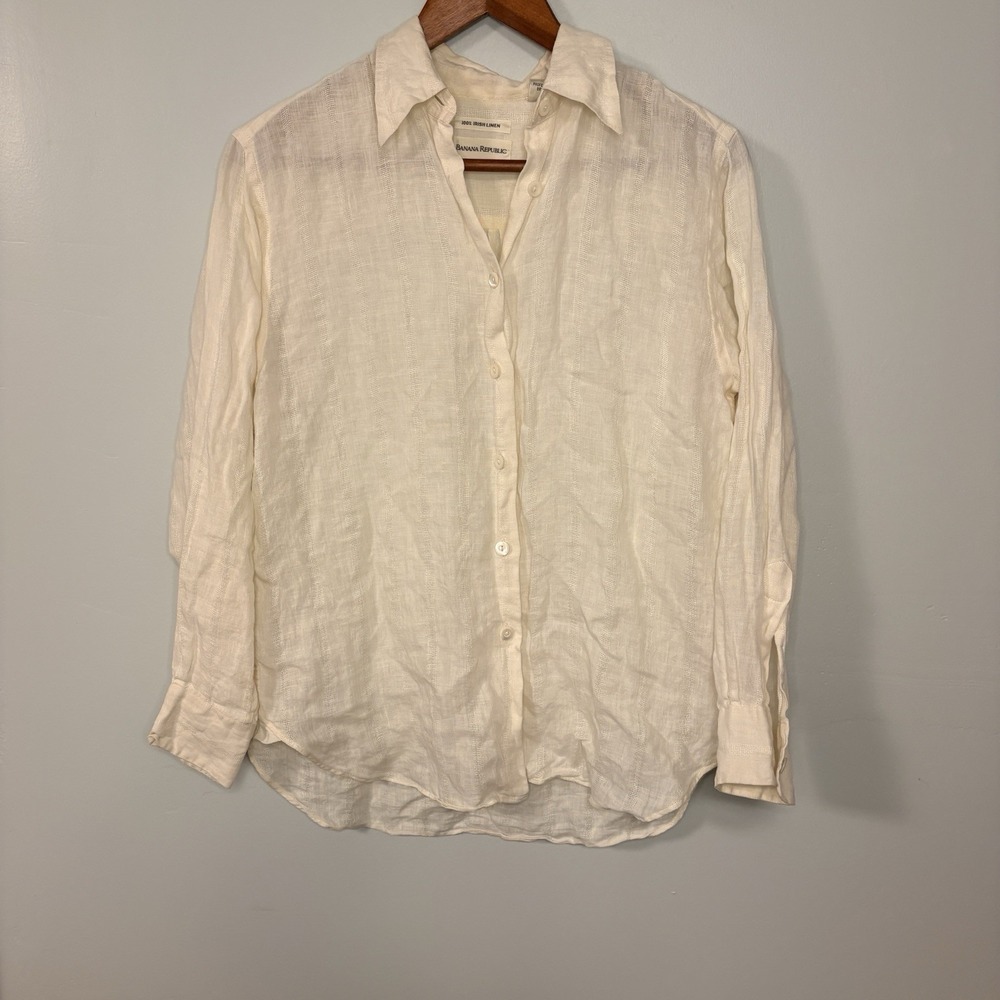 Vtg 90s Banana Republic Womens Cream 100% Irish Linen Button Down Shirt Size XS